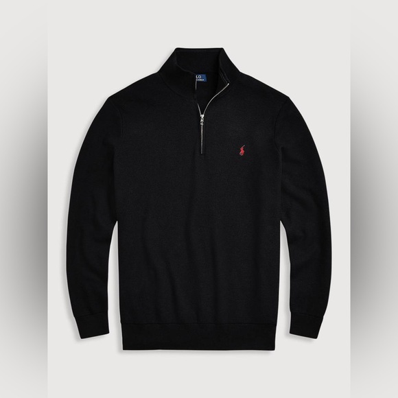 POLO RALPH LAUREN Pima Cotton 1/2-Zip Sweater Black with red embroidered pony